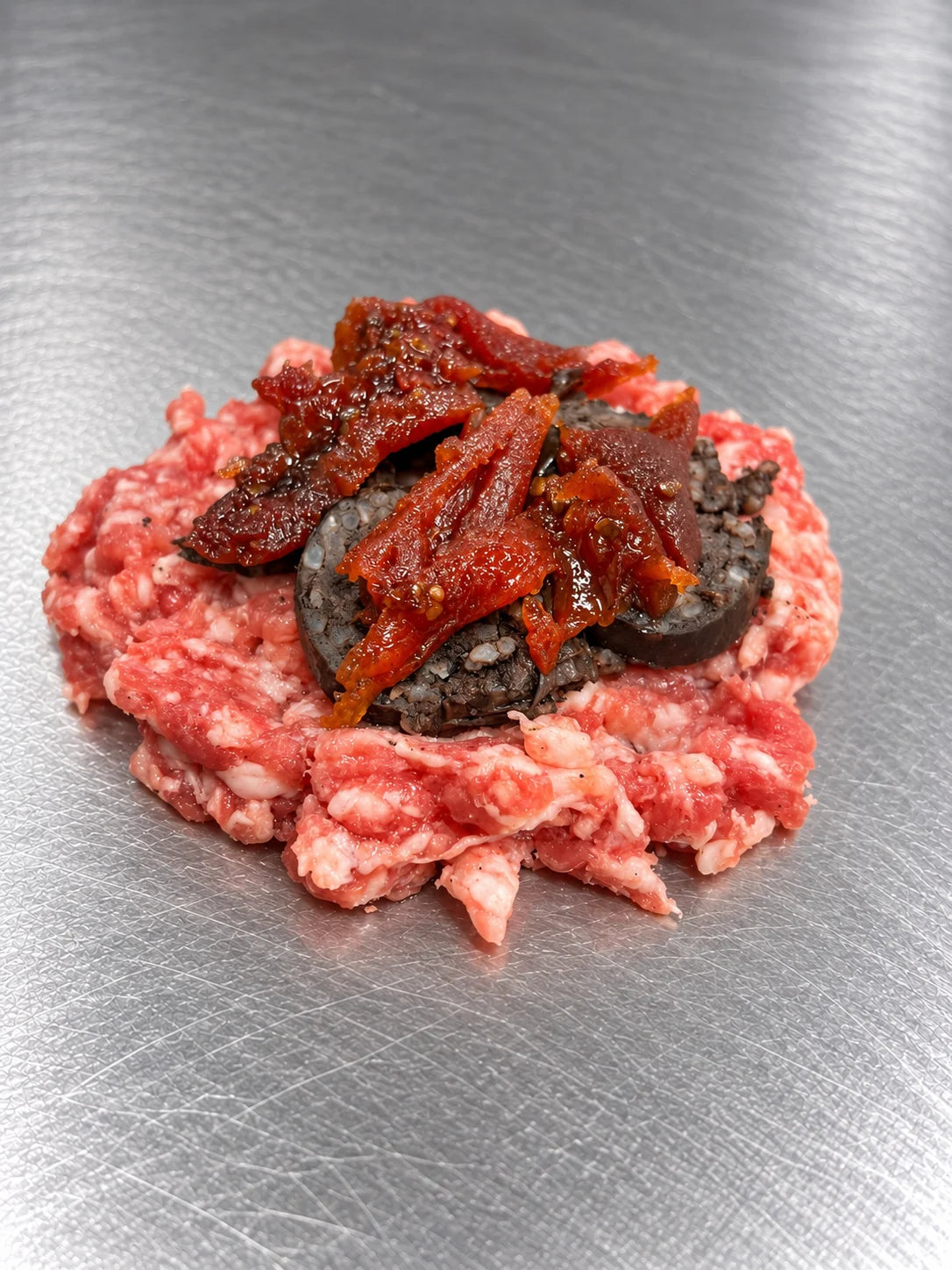 Burger Ternasco, Morcilla y Confitura de Pimiento
